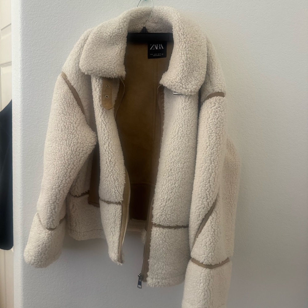 Zara Faux Fur Biker Teddy Jacket - Picture 7 of 10